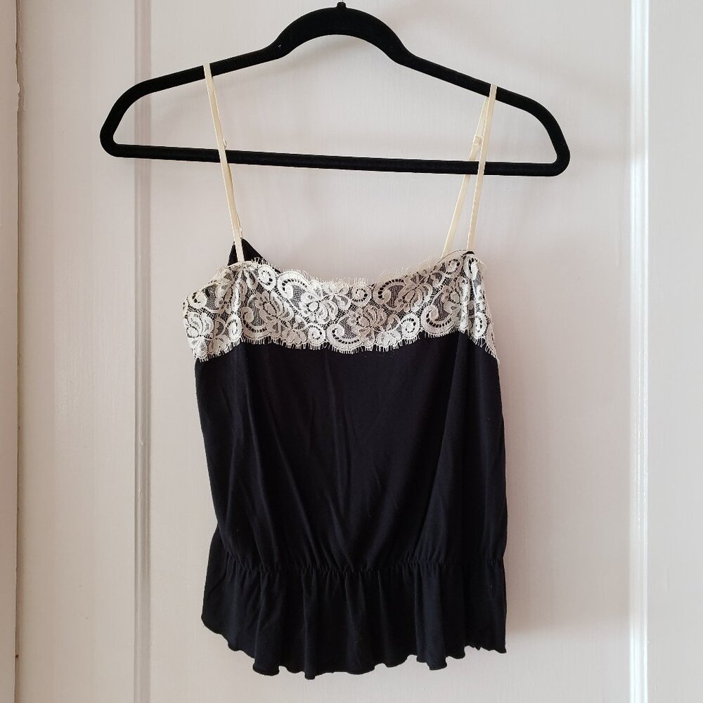 Forever 21 Black White Lace Peplum Cami Coquette Aesthetic Romantic Tank